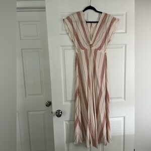 Shabby Chic Cream and Dusty Rose Striped Maxi Dress with Ring Detail